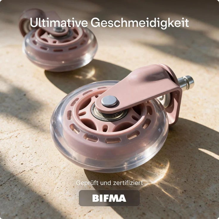 Desktronic Bürostuhlrollen Rosa, Ersatzrollen 360°, Set 5 Stück, Ersatzräder für Bürostühle auf Teppich- und Parkettböden – Bild 2