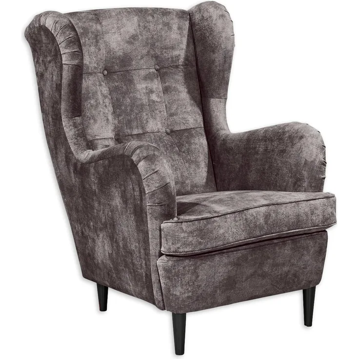 OSKAR Ohrensessel mit geknöpfter Polsterung, Stone - Vintage Wohnzimmer Sessel mit Massivholz Füßen - 78 x 102 x 98 cm (B/H/T)
