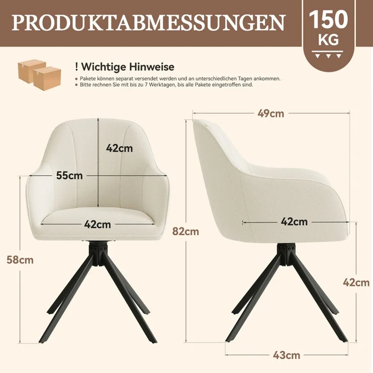 Hawthyhome 4-Fußstuhl Esszimmerstuhl drehbar mit Armlehne, 360° Drehfunktion, Samtbezug, stabiles schwarzes Metallgestell, moderner Küchenstuhl für Esszimmer, Wohnzimmer, Büro & Homeoffice, Beige – Bild 2