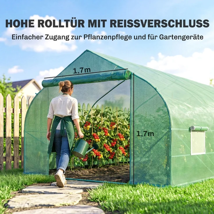 Outsunny Foliengewächshaus, Eisenrohr, PE, Grün, 595L × 300B × 200H cm – Bild 5