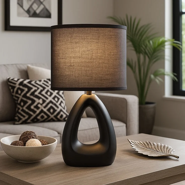 2er Set Tischleuchte, Keramik Textil, schwarz, H 30 cm – Bild 6