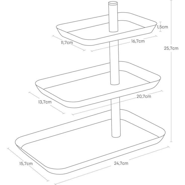 Yamazaki 4280 TOWER 3-stöckige Etagere, weiß, Stahl, minimalistisch, 24.7 x 15.7 x 25.7 cm – Bild 2