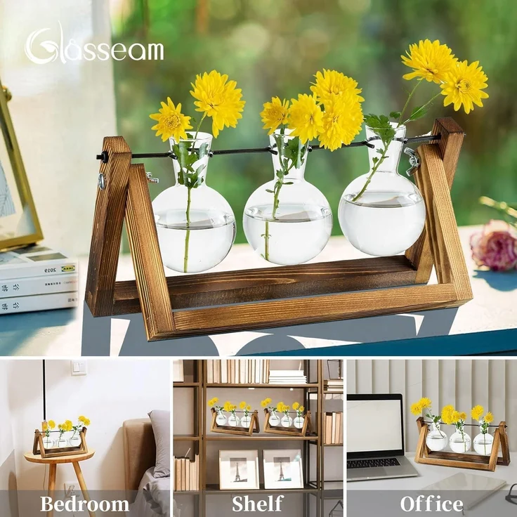 Vermehrungsstation Pflanzen Upgrade Zwiebel Vase Holzständer Glas Blumentopf – Bild 4