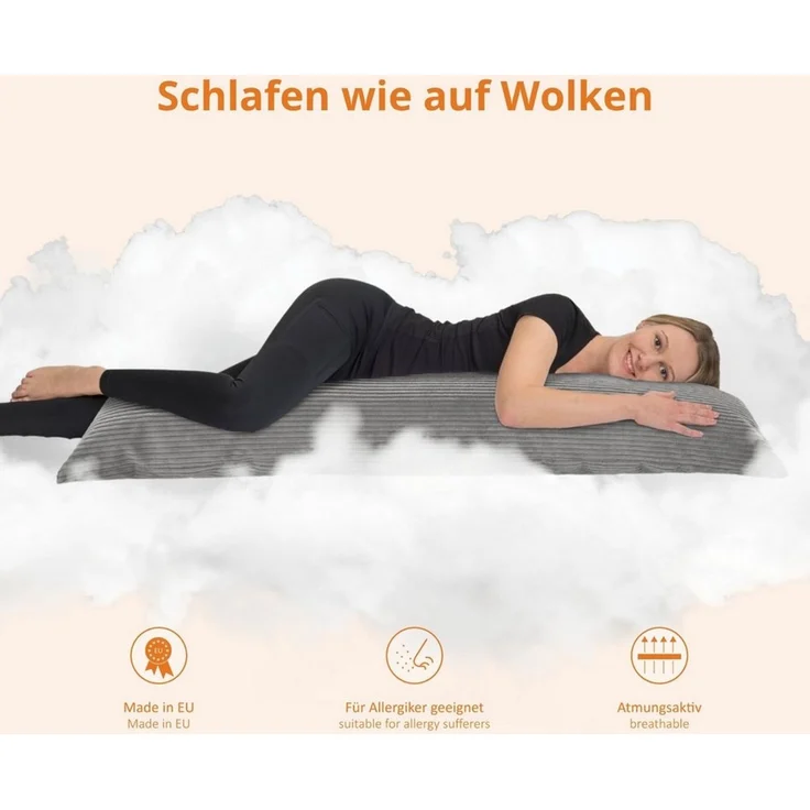 sleepling Seitenschläferkissen Bodypillow, 40x145 cm, 40x200 cm, Cord oder Mikrofaser, auch als Stillkissen – Bild 4
