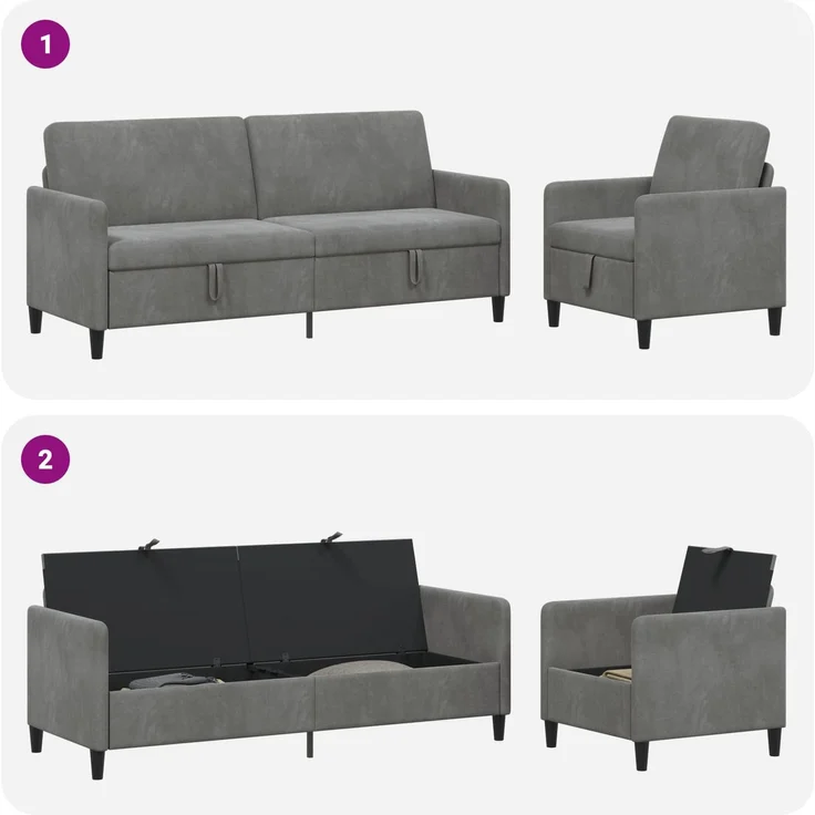 vidaXL Sofa Set mit Stauraum 2 stk. Dunkelgrau Polyester 3429247 – Bild 7