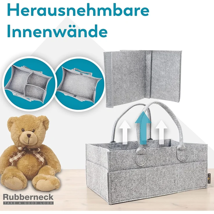 RUBBERNECK Premium Filz Wickeltasche M dunkelgrau Tasche Baby Uni Organizer – Bild 2