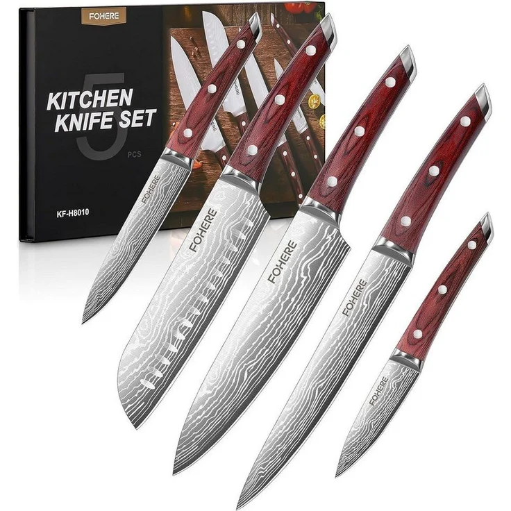FOHERE Messer-Set 5-teilig Ultra Scharfes Küchenmesser Set, mit Geschenkbox (5-tlg) – Bild 5