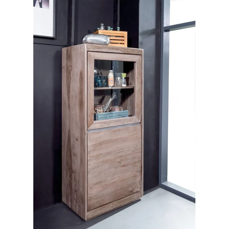 Vitrine Sheesham 63x40x147 smoked oak lackiert SYDNEY #205 – Bild 2