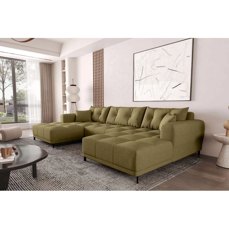 99rooms Massimo Wohnlandschaft Strukturstoff NEVE Khaki mit Schlaffunktion – Bild 1