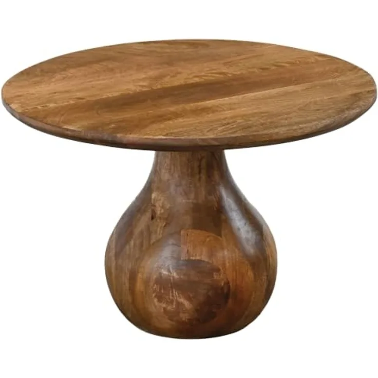 FINEBUY Couchtisch FB117749 Massivholz 60cm Wohnzimmertisch Sofatisch Beistelltisch Tisch (Skulpturaler Wohnzimmertisch aus Mangoholz), Runder Kaffeetisch mit markantem Tropfenfuß