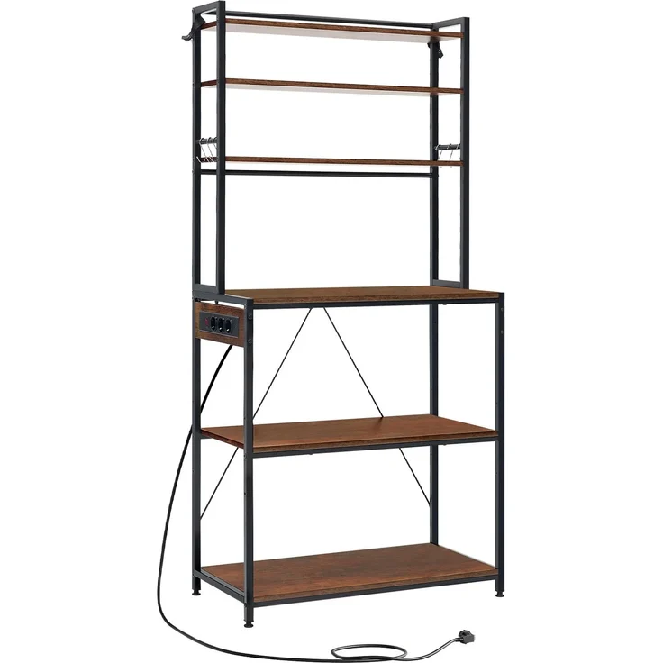 Moderner Stil Display-Regal,Coffee Bar Station,Küchenregal mit Steckdosen,Küchenkomode,Mini Küche Arbeitsstation--Rustikales Braun--40x80x167cm--YOUDENOVA – Bild 8