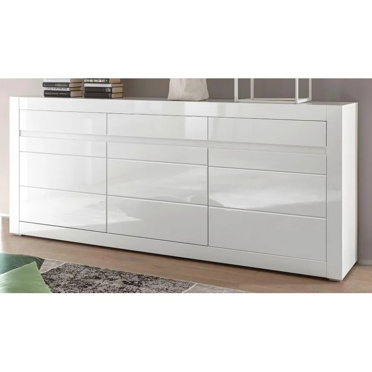 Imv 'Nobile' Sideboard, hochglanz weiß / Stone Design grau, 217 x 90 cm