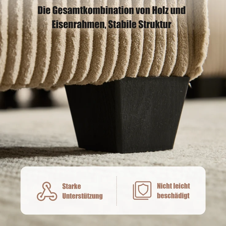 LVHOM Modulares Sofa U Form 308 x 82 x 154 cm, 6-Sitzer mit Schlaffunktion, Modular Cord Ecksofa, umwandelbares Schaumstoffsofa, Sofagarnitur, Khaki – Bild 8