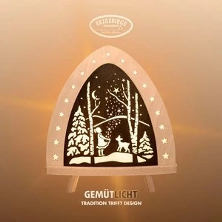 Weigla Lichterbogen LED Sterntaler, Holz Dekolampe, Märchen, NATUR-BRAUN, Made in Germany (1-tlg), Erzgebirge garantiert, Weihnachtsdeko Innen, Weihnachtsbeleuchtung – Bild 6