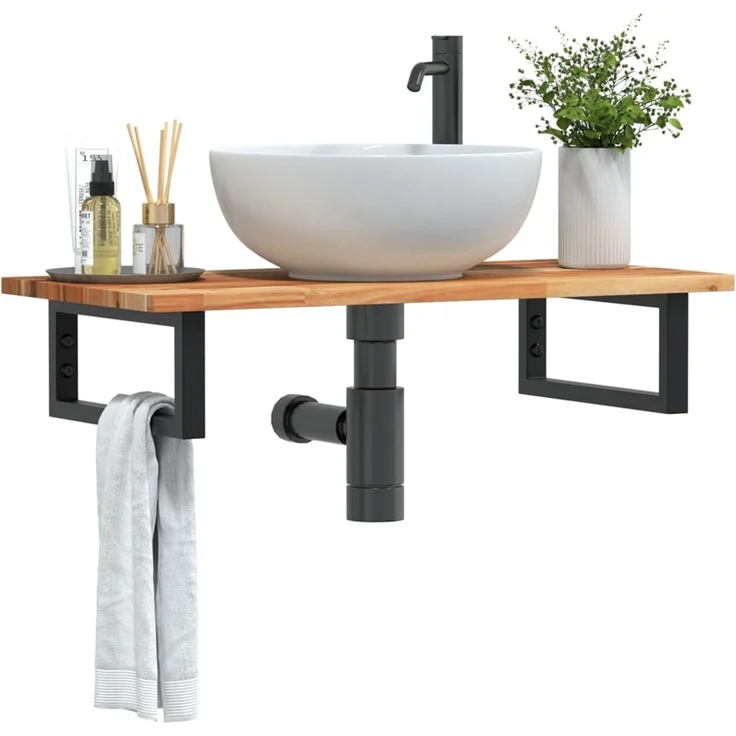 vidaXL Waschbeckenregal Wandmontage Stahl und Akazienholz 3302721 – Bild 1