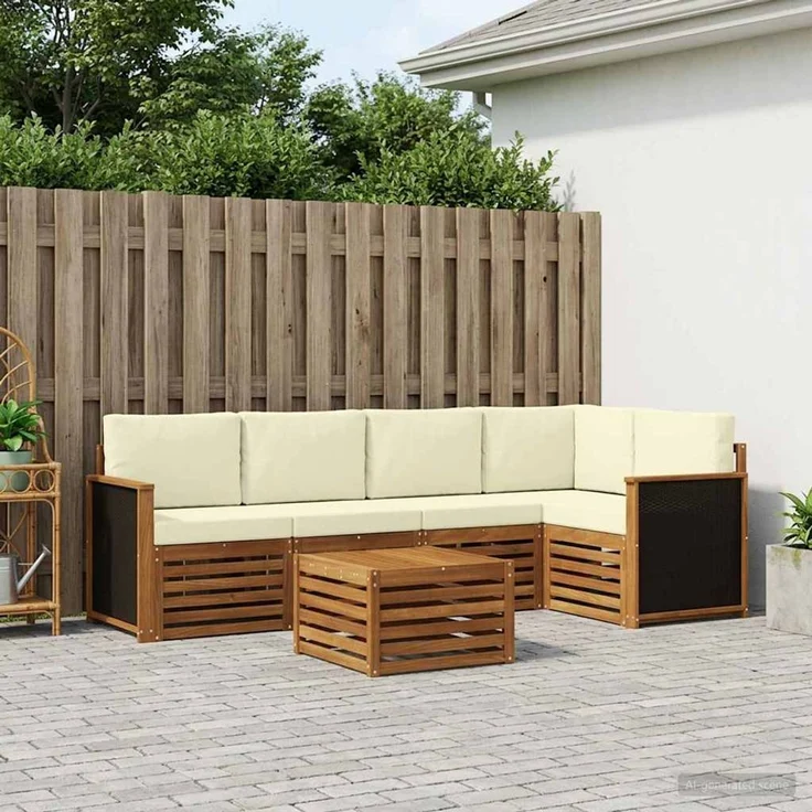 vidaXL Outdoor-Sofagarnitur 6 stk. 5-Sitzer Natur und Creme 3384371 – Bild 1