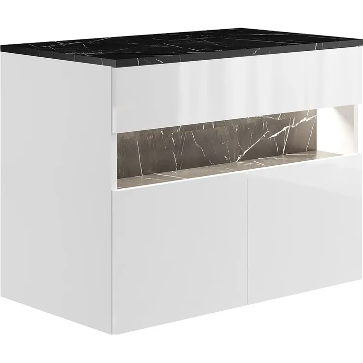 Vente-unique - POGEZA Waschbeckenmöbel Holz, Platte SchwarzWeiß - B 46 cm x H 60 cm x L 80 cm – Bild 2