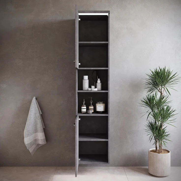 Badplaats Badezimmerschrank Paso 35 x 35 x 160 cm – Dunkelgrau – Hängender Hochschrank mit 2 Türen – Bild 2