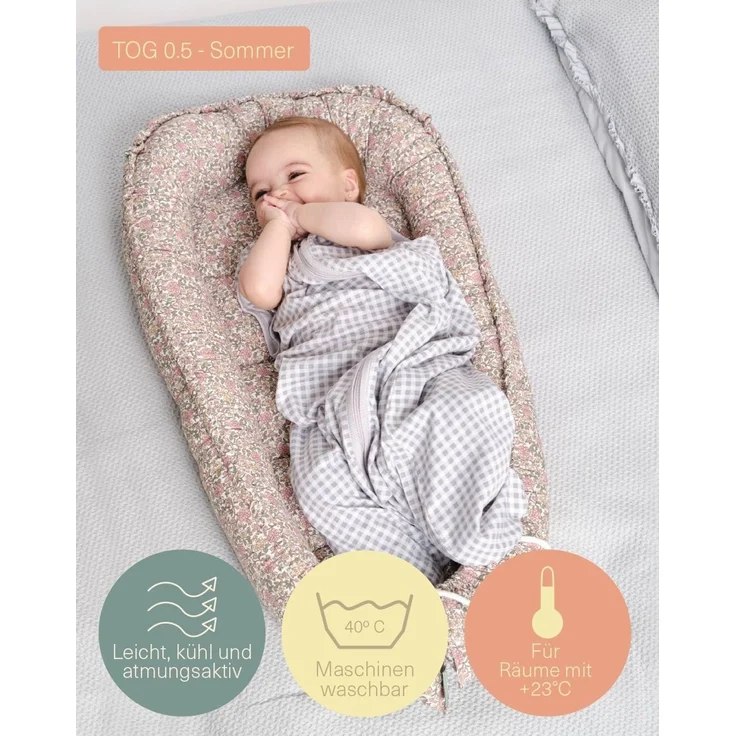 molis&co. Baby-Schlafsack. 0.5 TOG. Größe: 60 cm (0 Monate). Ideal für den Sommer. Vichy Grey. 100% Baumwolle (Oeko-TEX 100). – Bild 3