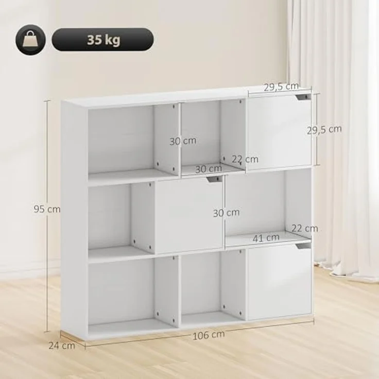 HOMCOM Bücherregal 9 Würfelfächer, Standregale 1-tlg, für Wohnzimmer, Büro, Weiß – Bild 3