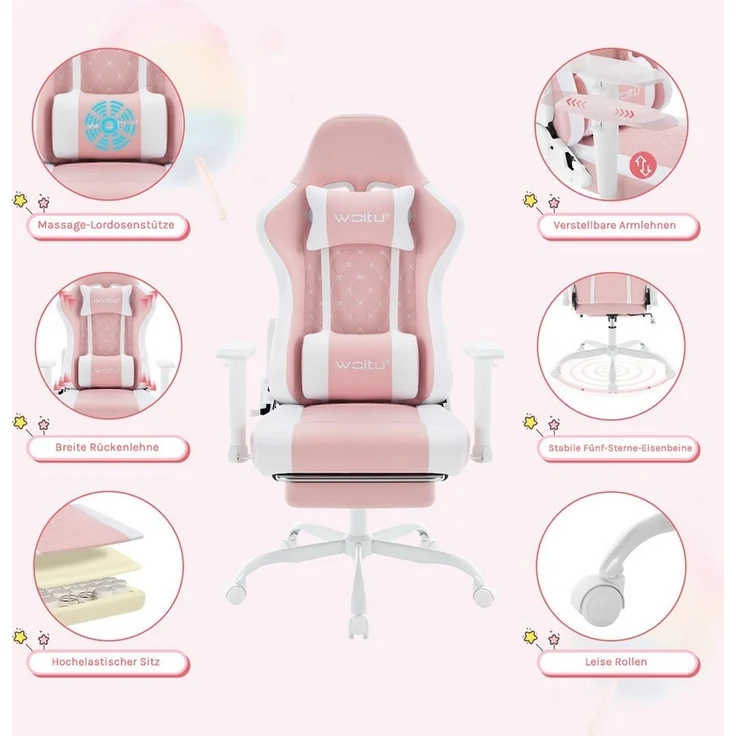 Woltu Gaming-Stuhl (1 St), mit Massagefunktion, ergonomisch, 150 kg, Netzstoff – Bild 3