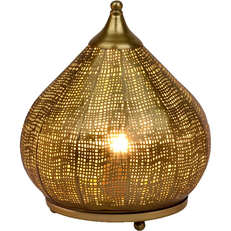 Marrakesch Orient & Mediterran Interior Nachttischlampe Orientalische Deko Tischlampe Nachttischlampe Lampe Jamiel Gold, Leuchtmittel nicht im Lieferumfang enthalten, Handarbeit