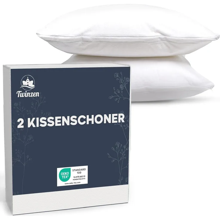 Kissenschoner 40x80 - 2er Set Wasserdichter Kissenbezug 40x80 mit Reißverschluss - Oeko-Tex Zertifiziert - Twinzen-Technologie Kissenschutzbezug 40x80 cm Weiß