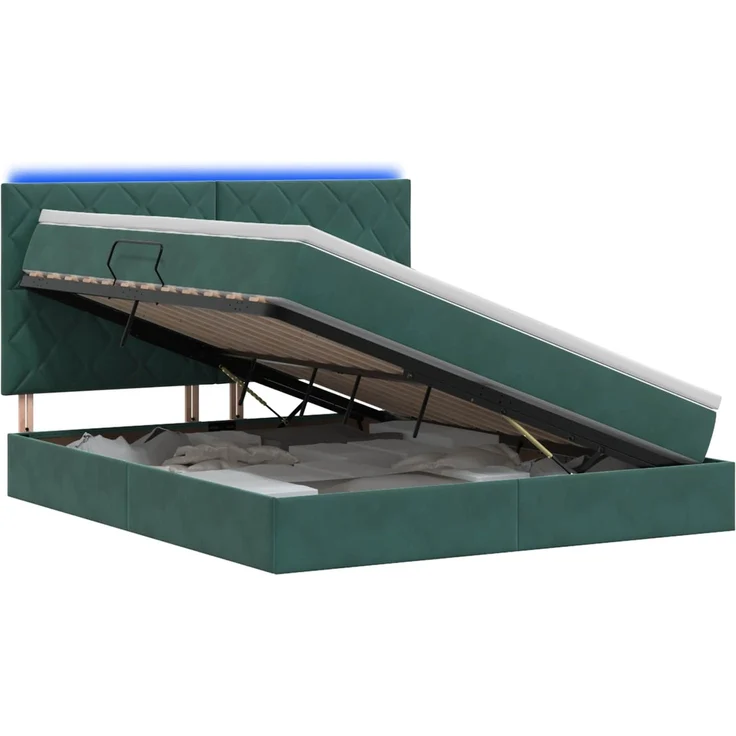 vidaXL LED-Speicherbett mit Matratze Dunkelgrün 140 x 200 cm Samt 3460197 – Bild 2