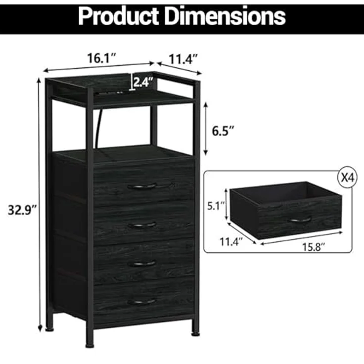 GarveeLife Kommode Schrank 4 Stoffschubladen Aufbewahrungsschrank Für Schlafzimmer Wohnzimmer Flur, Komodenschrank Schubladenschrank, 41x29x83.5Cm – Bild 3