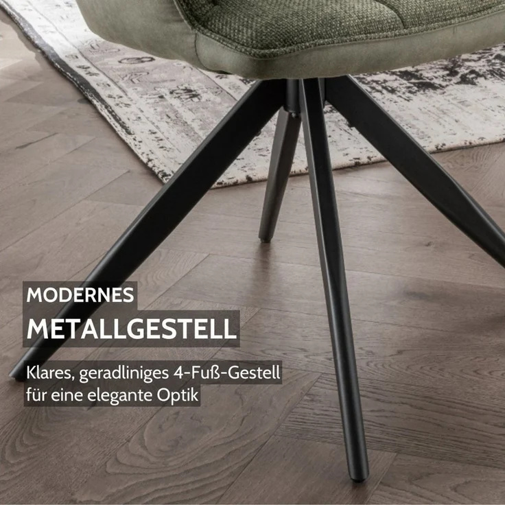 Liadomo Esszimmerstuhl London, Armlehnstuhl, Küchenstuhl, Polsterstuhl, Stuhl, Stühle (6er Set), mit Armlehnen, Textilbezug, 4-Fuß-Metallgestell schwarz, 360° drehbar – Bild 3
