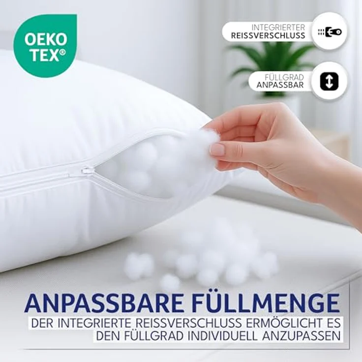 Gentle North Kopfkissen (50x50 cm groß) - 2er Set Kissen für Bett und als Dekokissen - Mit Reißverschluss für Füllung - Sofakissen - Zierkissen für Couch und Sofa - Ökotex - Waschbar bis 60° - Weiß – Bild 5