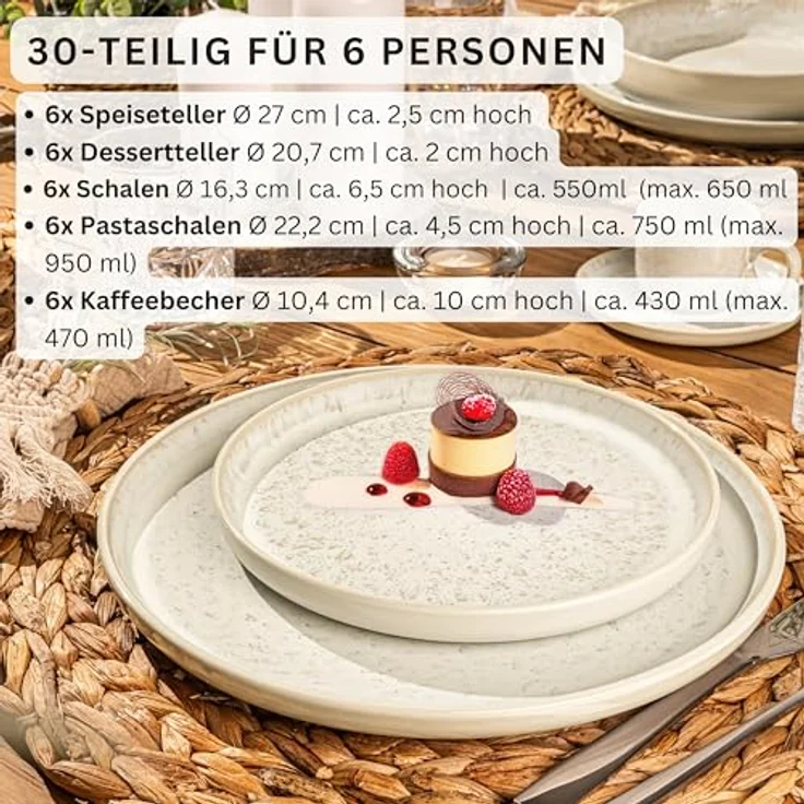 Sänger Kombiservice Key West, 30-teiliges Geschirrset in Creme, kratzfeste Oberfläche, vielseitig kombinierbar, für Essen und Trinken – Bild 2