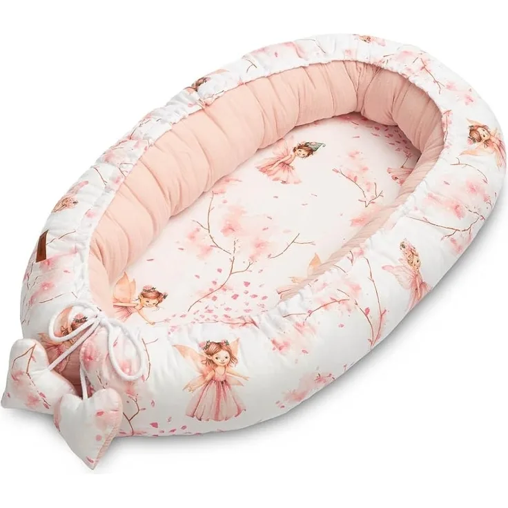 SENSILLO - Babynestchen Neugeborene - Baby-Kokon bis zu 6 Monaten - Für Bett, Kinderbett und Reise - Musselin und Baumwolle mit Silikonfüllung - 80x45 cm - Feen, Rosa