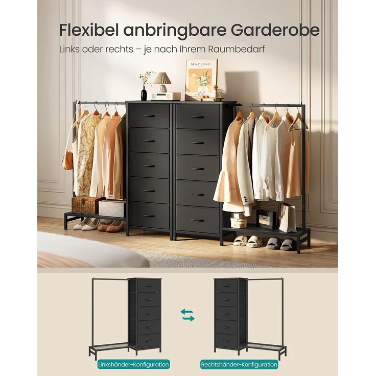 SONGMICS 3-in-1 Garderobenständer mit 5 Schubladen und Kleiderstange, 96,2 x 30 x 117,7 cm, Schwarz – Bild 5