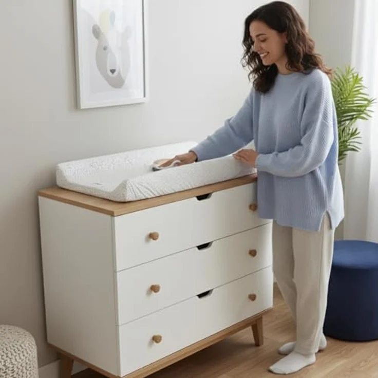 Wickelauflage 70x47 cm, Weiß mit Löwe – abwaschbar & weich, profilierte Ränder für mehr Sicherheit – Wickeltischauflage für Wickelkommode – Baby Wickelunterlage mit Komfortfüllung – Bild 7