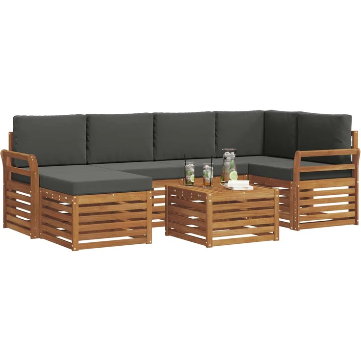 vidaXL Outdoor-Sofagarnitur 7 stk. 5-Sitzer Natur und Anthrazit 3375132 – Bild 3