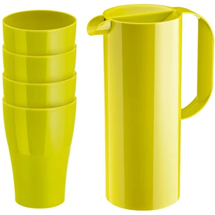 habeig Kanne Kanne Koziol mit Deckel und 4 Bechern - 5 tlg. Set Camping Grün 1,5 L – Bild 1
