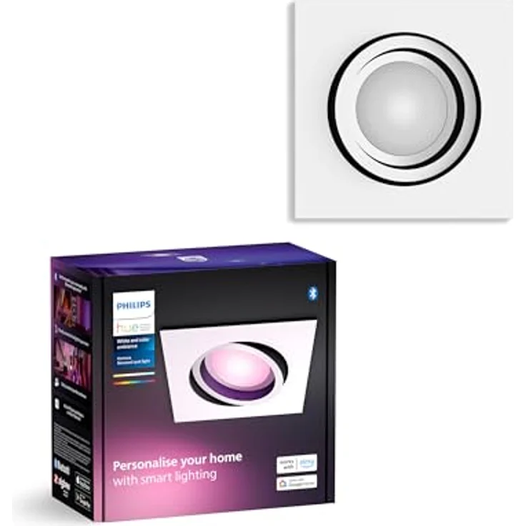 Philips Hue White & Color Ambiance Centura eckige Einbauspots 1-er Pack, dimmbare Deckenlampen für das Hue Lichtsystem mit 16 Mio. Farben, smarte Lichtsteuerung über Sprache und App, weiß – Bild 2