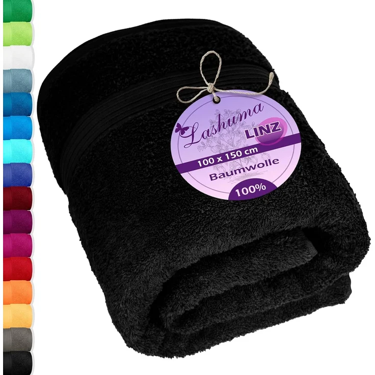Lashuma Badetuch - Badehandtuch Linz, Frottee (1-St), Schwarzes Badehandtuch Baumwolle 100x150 cm