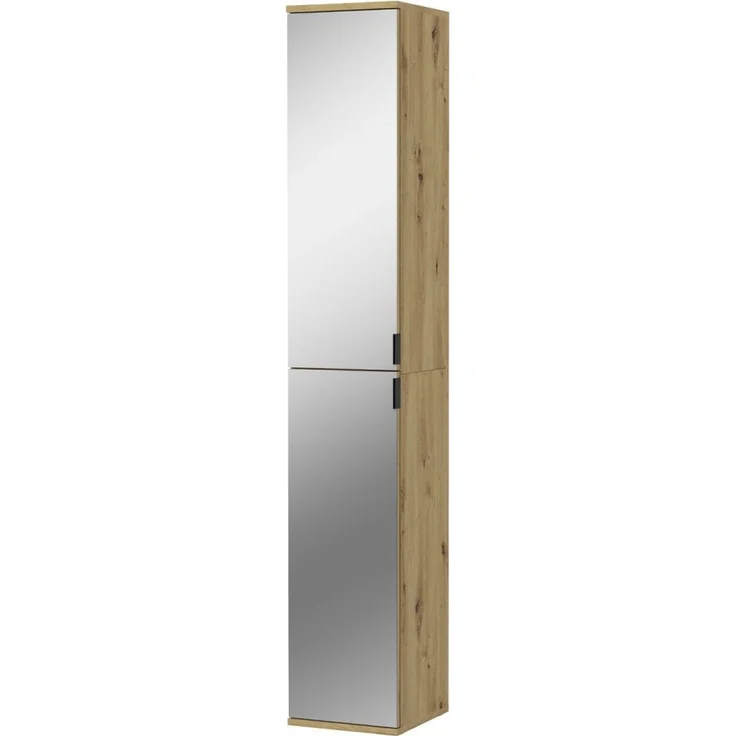 Schuhschrank mit Spiegel Line-Up in Eiche 30 x 193 cm – Bild 1