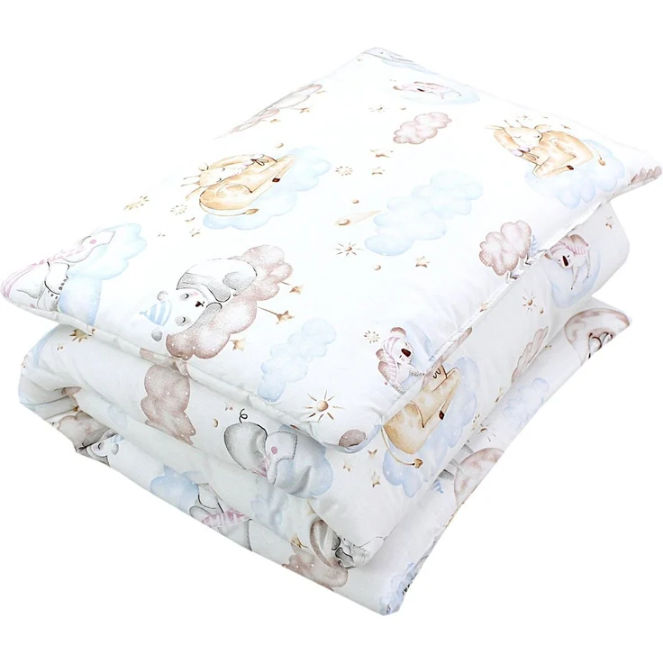 TupTam Kinderbettdecke-Set, Ganzjahresdecke, 2tlg., 1x Bettdecke, 1x Flachkissen, Tiere auf Wolken, 135x100 cm – Bild 1
