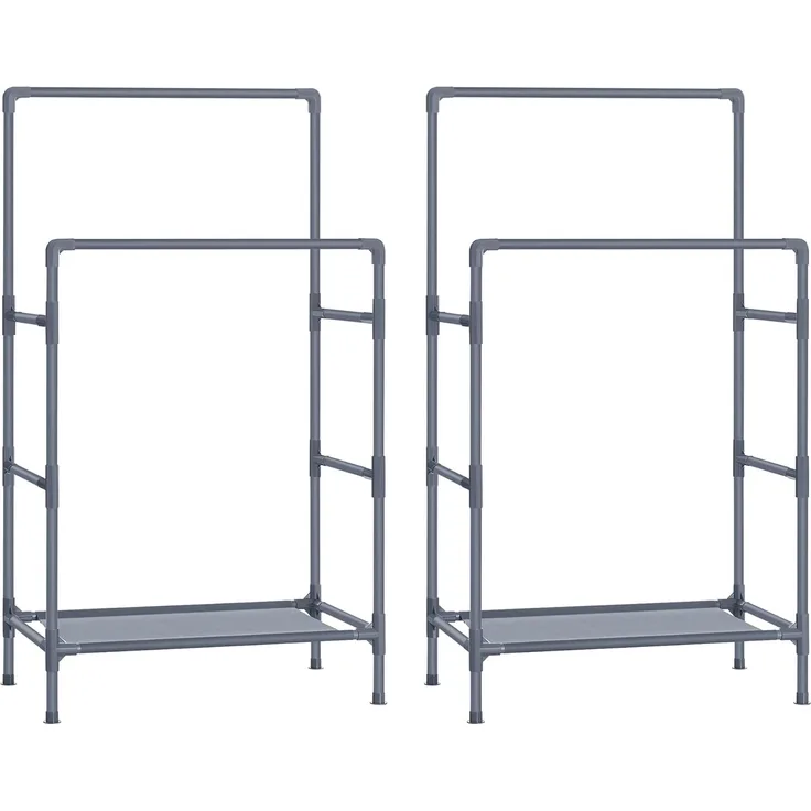 Kleiderständer, Metallständer mit 2 Kleiderstangen und Ablagefläche, max. Belastung 55 kg, einfache Montage, grau RDR001