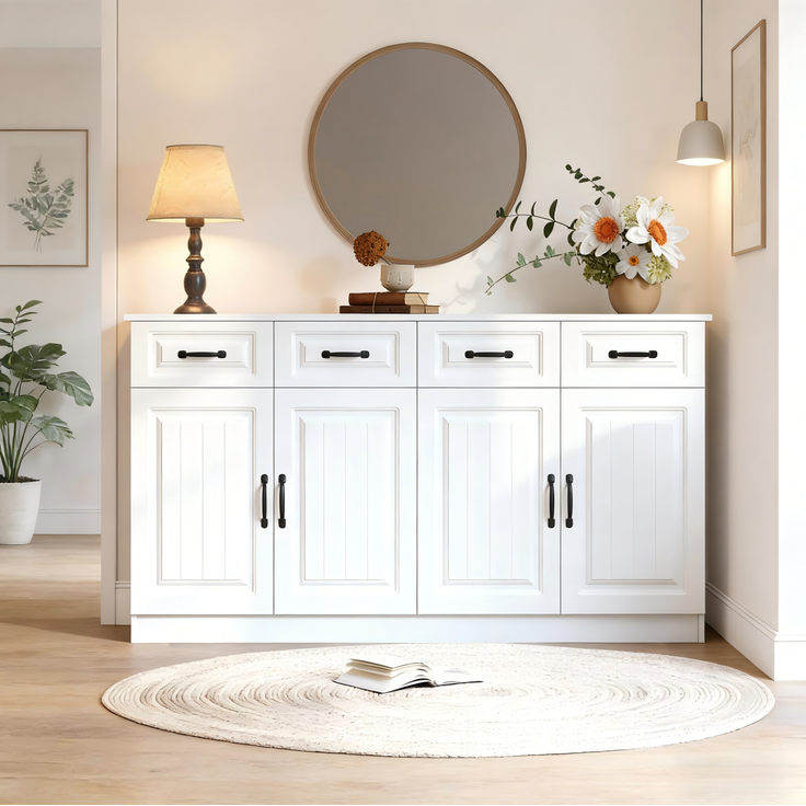 DESVIAE Sideboard mit 4 Schubladen und 4 Türen 160x80x35 cm MDF Weiß – Bild 6