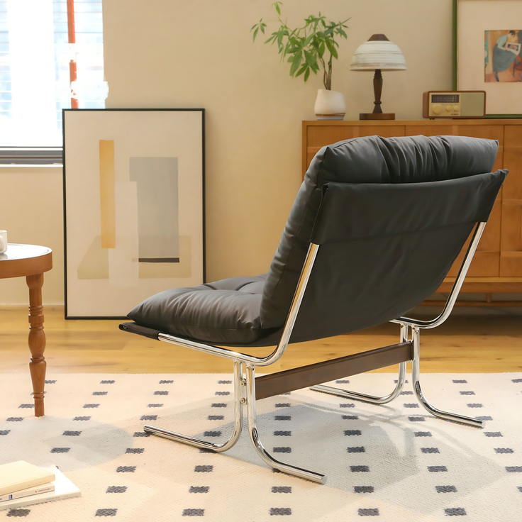 LVHOM Loungesessel im Barcelona-Stil, Relaxsessel mit Chromgestell, Polstersessel aus Kunstleder, abnehmbares Kissen, Lesesessel für Wohnzimmer & Balkon, Schwarz – Bild 7