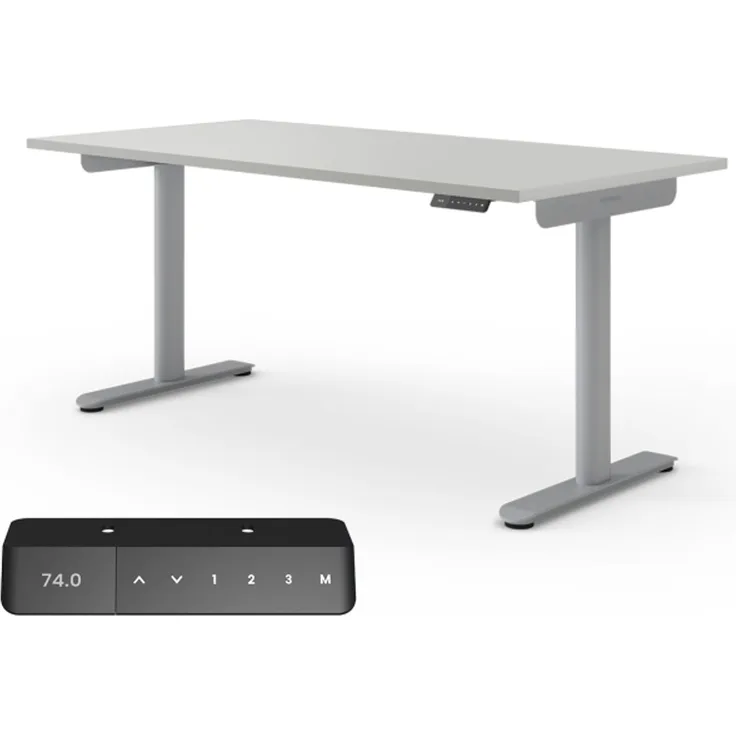 Ergotopia Desktopia One I Elektrisch höhenverstellbarer Schreibtisch I Tischplatte: 160x80cm, Grau Dekor I Gestell Platingrau I Top Preis-Leistung