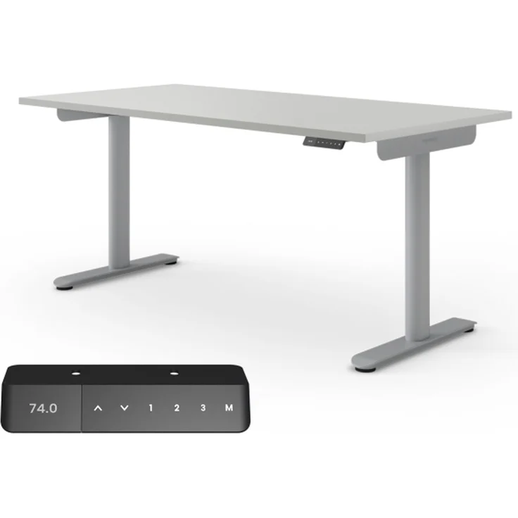 Ergotopia Desktopia One I Elektrisch höhenverstellbarer Schreibtisch I Tischplatte: 160x80cm, Grau Dekor I Gestell Platingrau I Top Preis-Leistung
