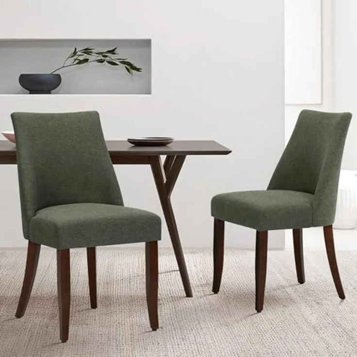 COLAMY Esszimmerstühle 2er Set, Moderne Küchenstuhl Polsterstuhl Stühle mit Rückenlehne, Stoff Dining Chairs mit Holzbeinen für Esszimmer, Küche, Restaurant mit Holzbeinen, Grün – Bild 1
