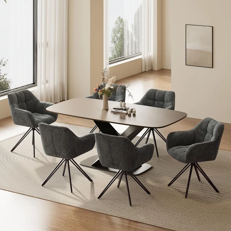 COLAMY Drehbare Esszimmerstühle, 6er Set mit Armlehnen und Rückenlehne, Gepolsterte Stühle für Küche, Essbereich & Wohnzimmer, Anthrazit