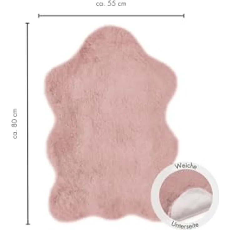 -LUXOR- living Kunstfell Coste Flauschiger Teppich Schlafzimmer - ideal zur Verwendung als Bettvorleger Schlafzimmer 2er Set 55 x 80 cm Altrosa – Bild 3