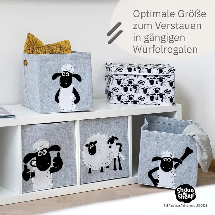 LIFENEY meets Shaun das Schaf Aufbewahrungsbox für Kinder - Filz-Box mit dem kultigen Schaf zum Verstauen von Spielzeug - 30 x 30 x 30 cm passend für klassische Würfelregale – Bild 6